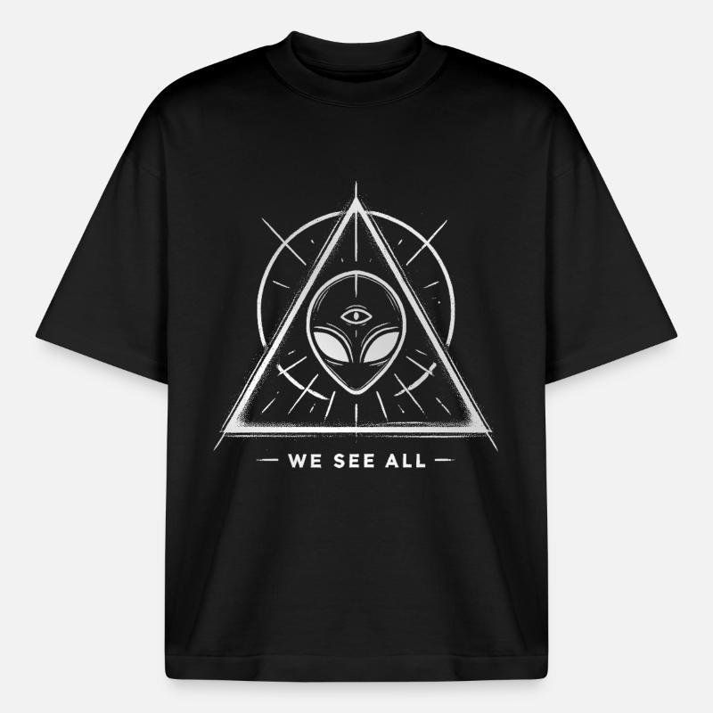 UFO Alien Eye Triangular Sigil - Heavyweight Boxy Unisex T-Shirt by Stanley/Stella - black