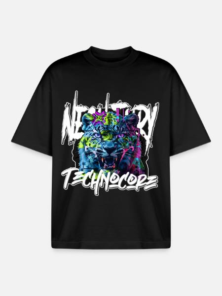 Neon-Fury-Leopard – Technocore-Rave-Streetwear - Boxy Heavyweight Unisex Organic T-Shirt von Stanley/Stella - Schwarz