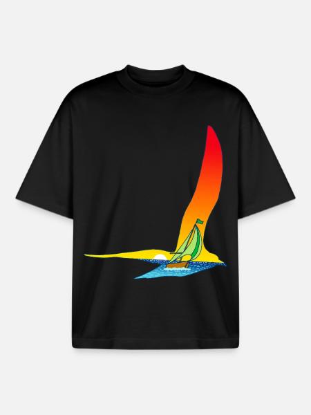 Der Vogel und das Segelboot - Boxy Heavyweight Unisex Organic T-Shirt von Stanley/Stella - Schwarz