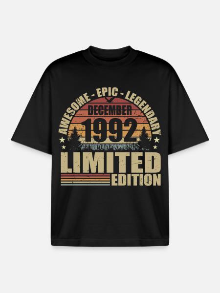 December 1992 - Limited Edition December 1992 - Boxy Heavyweight Unisex Organic T-Shirt by Stanley/Stella - black