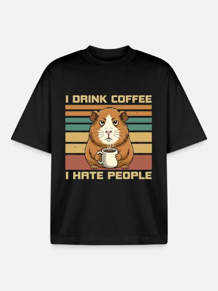 Grumpy Guinea Pig Coffee Quote - Boxy Heavyweight Unisex Organic T-Shirt by Stanley/Stella - black