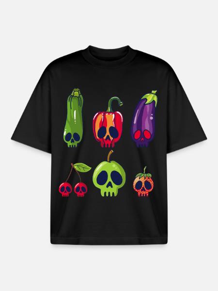 Fruit and vegetable skulls - Boxy Heavyweight Unisex Organic T-Shirt by Stanley/Stella - black