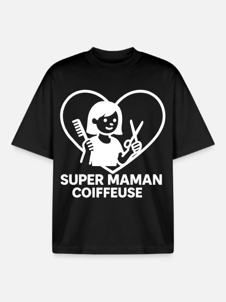 Super maman coiffeuse – Cœur coiffure - T-shirt unisexe boxy épais biologique Stanley/Stella - noir