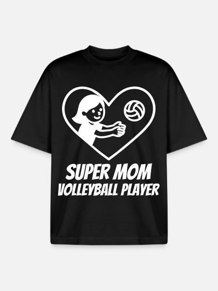 Super Mom Volleyball – Heart Player - Boxy Heavyweight Unisex Organic T-Shirt by Stanley/Stella - black