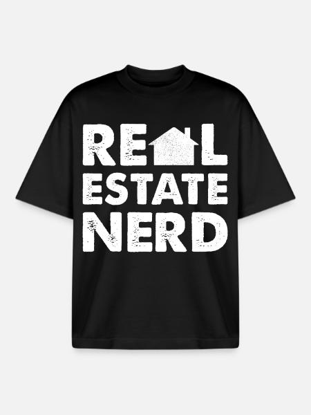 Nerd de l’immobilier - T-shirt unisexe boxy épais biologique Stanley/Stella - noir