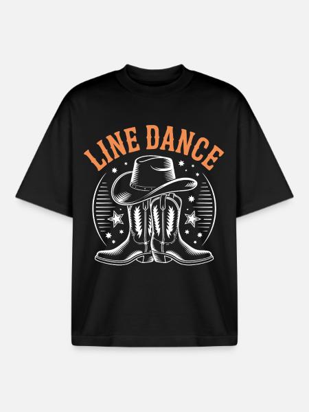LineDance Boots Cowboy Hat - Boxy Heavyweight Unisex Organic T-Shirt by Stanley/Stella - black