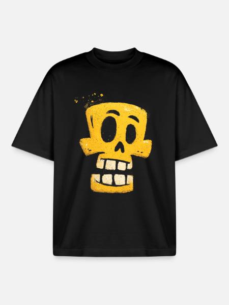 Yellow Graffiti Skeleton Grin - Boxy Heavyweight Unisex Organic T-Shirt by Stanley/Stella - black