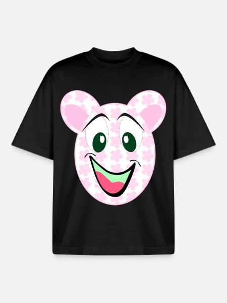 Bear Floral Pattern Smile - Boxy Heavyweight Unisex Organic T-Shirt by Stanley/Stella - black
