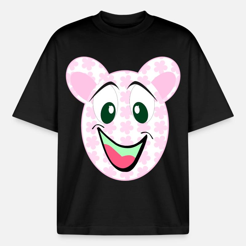 Bear Floral Pattern Smile - Boxy Heavyweight Unisex Organic T-Shirt by Stanley/Stella - black