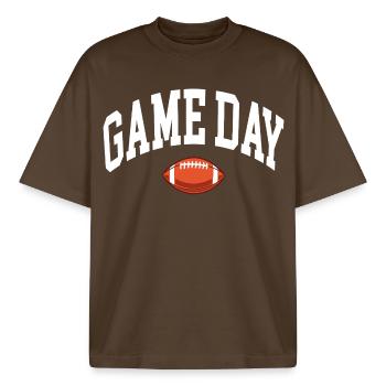 Game Day Football Fan - Boxy Heavyweight Unisex Organic T-Shirt by Stanley/Stella - mocha - Front - AI Model Male 185 light (185cm) & AI Model Female 172 dark (172cm)