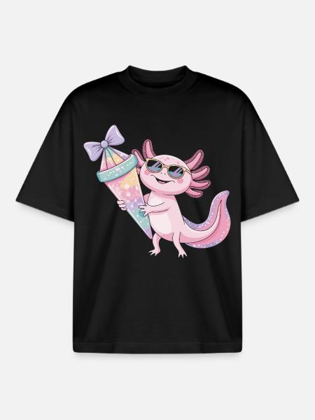 Pink Axolotl Eiscreme Party - Boxy Heavyweight Unisex Organic T-Shirt by Stanley/Stella - black