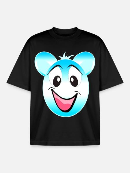 Cheerful Blue White Bear Mascot - Boxy Heavyweight Unisex Organic T-Shirt by Stanley/Stella - black