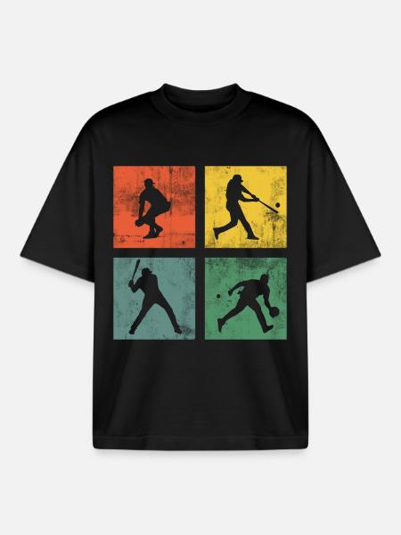 Baseball Softball Sport Retro - Boxy Heavyweight Unisex Organic T-Shirt by Stanley/Stella - black