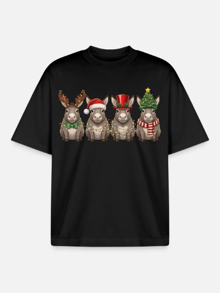 Donkey Santa Claus Christmas Lights - Boxy Heavyweight Unisex Organic T-Shirt by Stanley/Stella - black