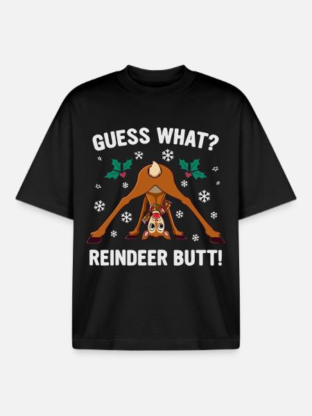 Guess What Rentier Hintern Weihnachtswitz - Boxy Heavyweight Unisex Organic T-Shirt von Stanley/Stella - Schwarz
