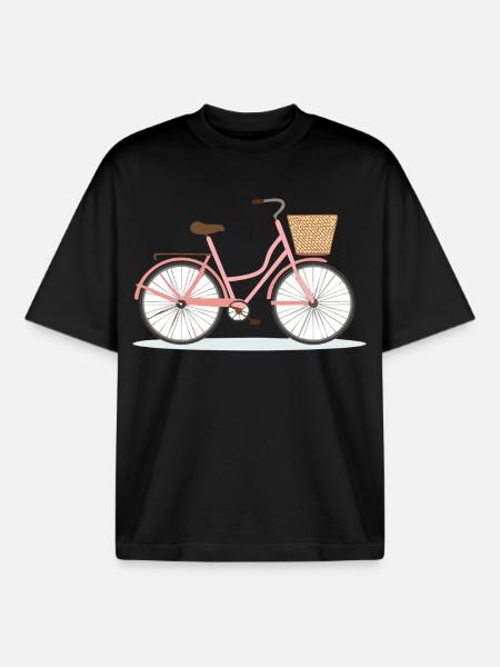 Pink Bicycle with Basket - Boxy Heavyweight Unisex Organic T-Shirt by Stanley/Stella - black