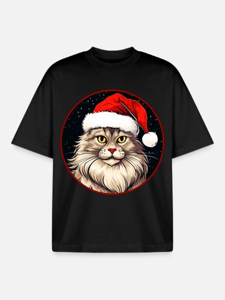 Chats Noël - T-shirt unisexe boxy épais biologique Stanley/Stella - noir