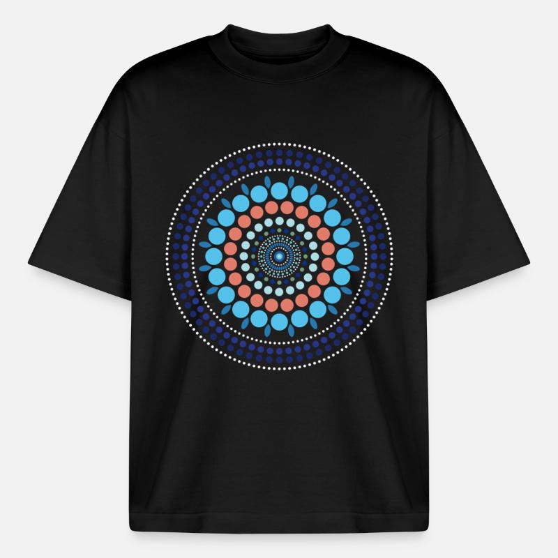 Blue Gradient Dot Mandala - Heavyweight Boxy Unisex T-Shirt by Stanley/Stella - black