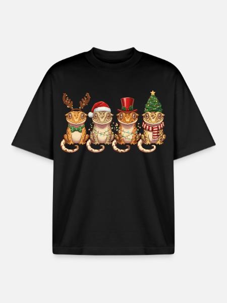 Kronengecko Weihnachtsmann Weihnachtsbeleuchtung - Boxy Heavyweight Unisex Organic T-Shirt von Stanley/Stella - Schwarz