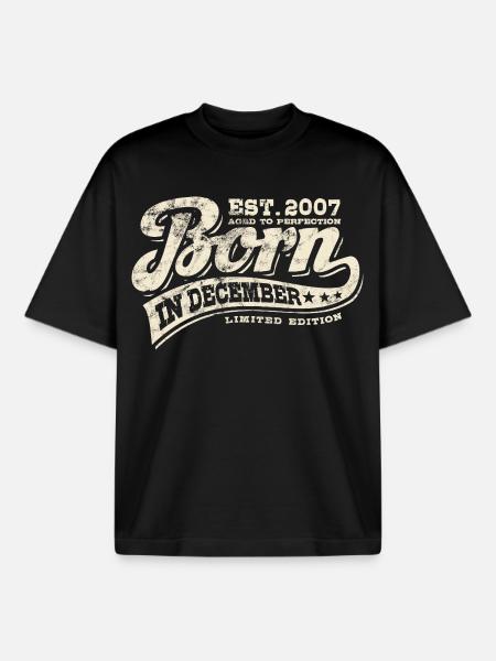 Né en décembre 2007 - Anniversaire - Cadeau - T-shirt unisexe boxy épais biologique Stanley/Stella - noir