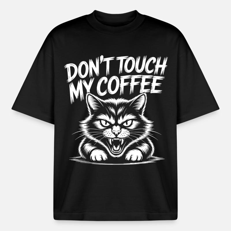 Kaffee Warnung mit wütender Katze - Boxy Heavyweight Unisex Organic T-Shirt von Stanley/Stella - Schwarz