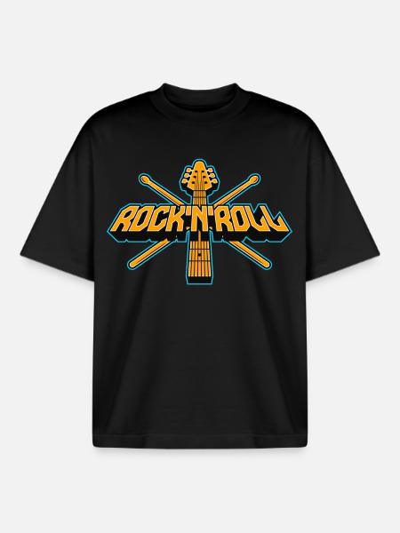 Retro Rock'n'Roll Guitar Emblem - Boxy Heavyweight Unisex Organic T-Shirt by Stanley/Stella - black