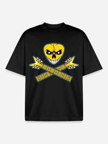 Guitar Pick Skull and Crossed Guitars - Boxy Heavyweight Unisex Organic T-Shirt by Stanley/Stella - black