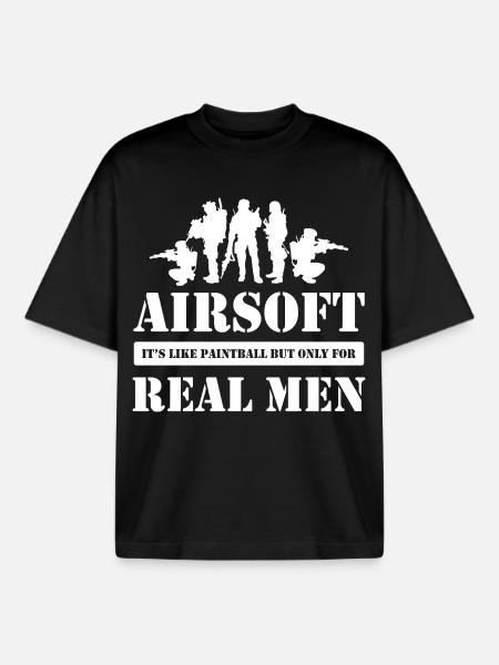 Airsoft Real Men Tactical Humor - Boxy Heavyweight Unisex Organic T-Shirt by Stanley/Stella - black