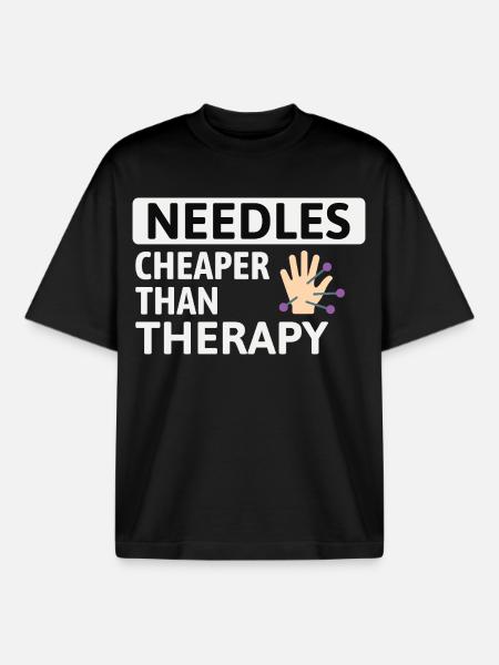 Needles Cheaper Than Therapy Acupuncturist  - Boxy Heavyweight Unisex Organic T-Shirt by Stanley/Stella - black