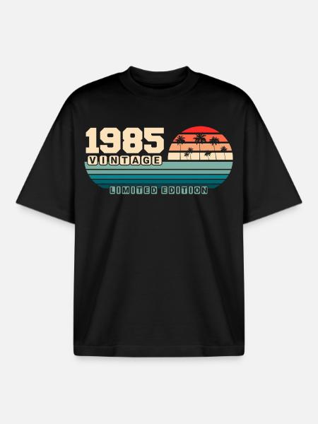 40-års fødselsdag 1985 Vintage 1985 Retro Solnedgang - Stanley/Stella unisex boxy heavyweight T-shirt økologisk - sort