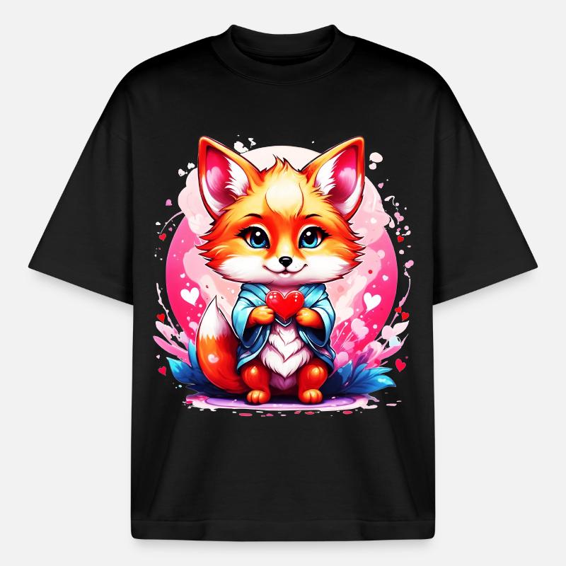 Kawaii Chibi Fox - T-shirt unisexe épais coupe boxy Stanley/Stella - noir