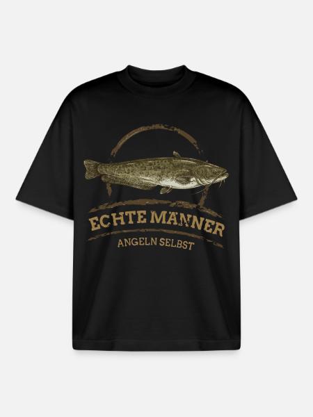 Real Men Catching Catfish - Boxy Heavyweight Unisex Organic T-Shirt by Stanley/Stella - black