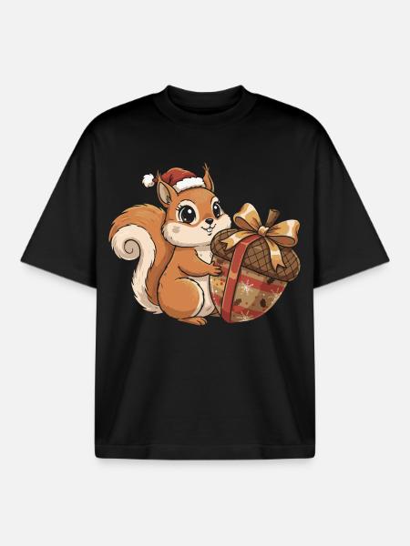 Winterfreude Eichhörnchen Geschenk - Boxy Heavyweight Unisex Organic T-Shirt von Stanley/Stella - Schwarz
