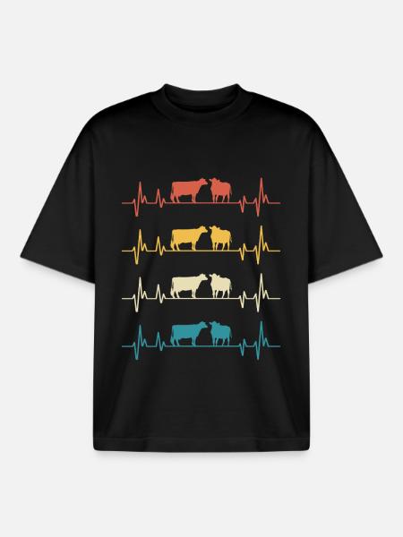 Retro Cows Herzschlag-Kuh-Geschenk - Boxy Heavyweight Unisex Organic T-Shirt von Stanley/Stella - Schwarz