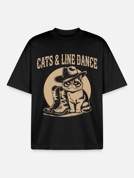 Chats & Line Dance Western Chat - T-shirt unisexe boxy épais biologique Stanley/Stella - noir