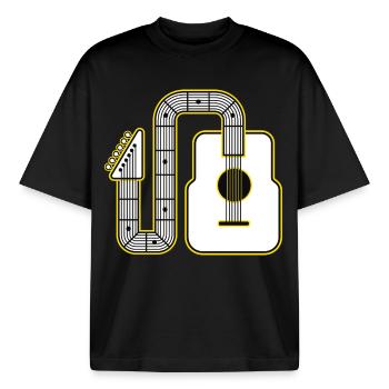 Art abstrait de la guitare - T-shirt unisexe boxy épais biologique Stanley/Stella - noir - Devant - AI Model Male 185 light (185cm) & AI Model Female 172 dark (172cm)