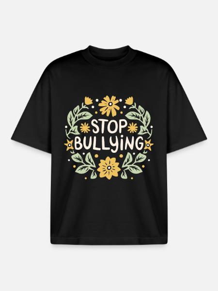 Arrêter de harceler, intimider, harceler, prévention - T-shirt unisexe boxy épais biologique Stanley/Stella - noir