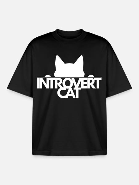 introvert Cat Silhouette - Boxy Heavyweight Unisex Organic T-Shirt by Stanley/Stella - black