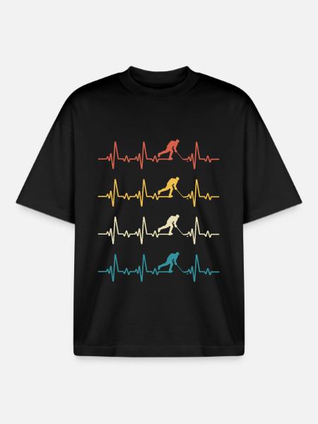 Retro Heartbeat Hockey - Boxy Heavyweight Unisex Organic T-Shirt by Stanley/Stella - black