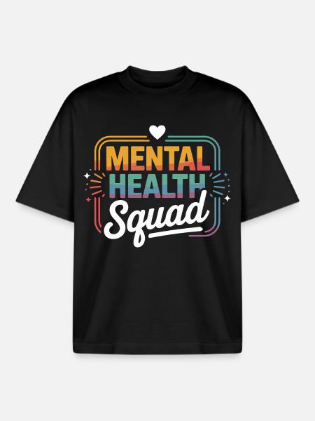 Mental Health Squad Rainbow Tee - Boxy Heavyweight Unisex Organic T-Shirt by Stanley/Stella - black