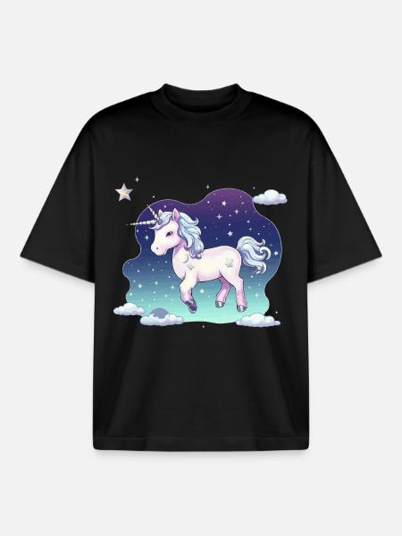 Pastell-Einhorn Sternenhimmel - Boxy Heavyweight Unisex Organic T-Shirt von Stanley/Stella - Schwarz