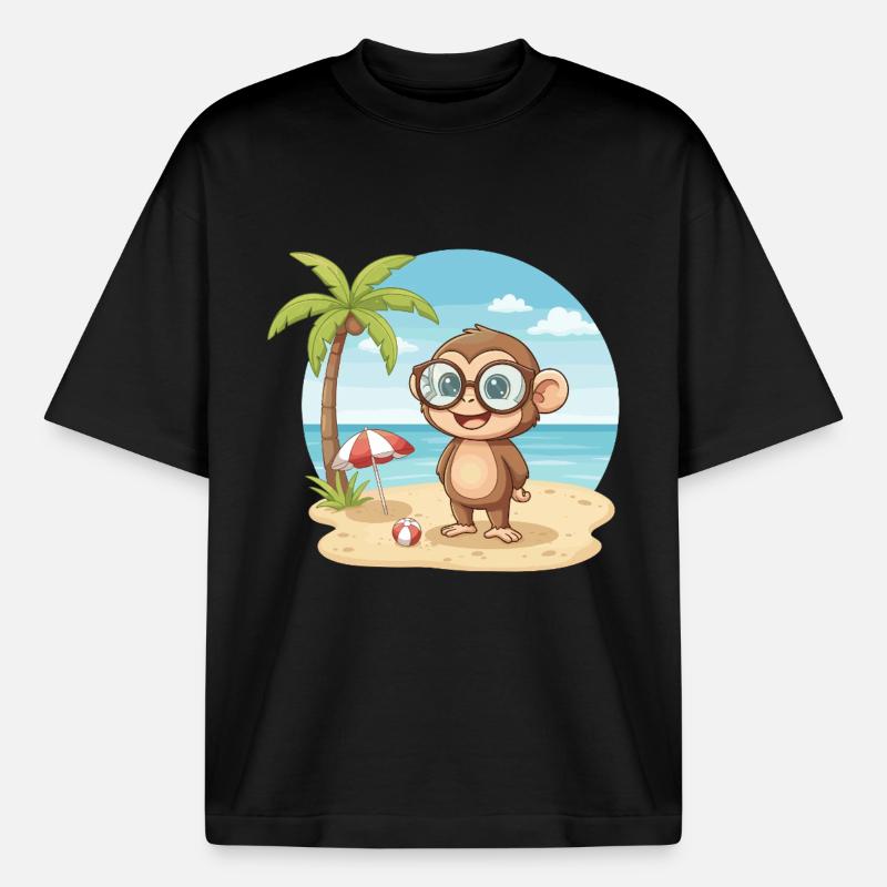 Süßer Affe mit Brille Strandsommerferien - Boxy Heavyweight Unisex Organic T-Shirt von Stanley/Stella - Schwarz