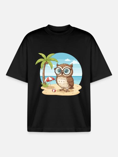 Süße Eule mit Brille Strandsommerferien - Boxy Heavyweight Unisex Organic T-Shirt von Stanley/Stella - Schwarz