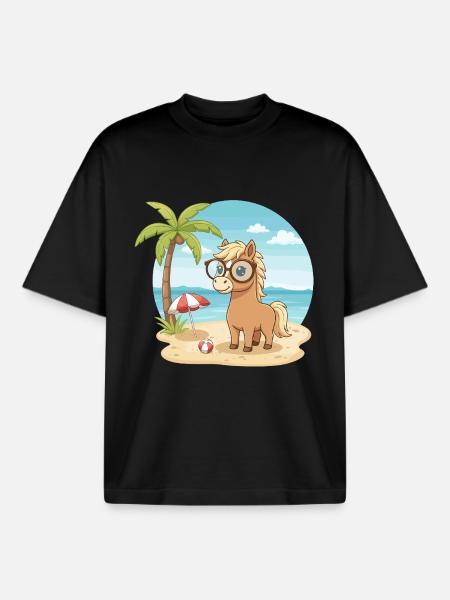 Süßes Pferd mit Brille Strandsommerurlaub - Boxy Heavyweight Unisex Organic T-Shirt von Stanley/Stella - Schwarz