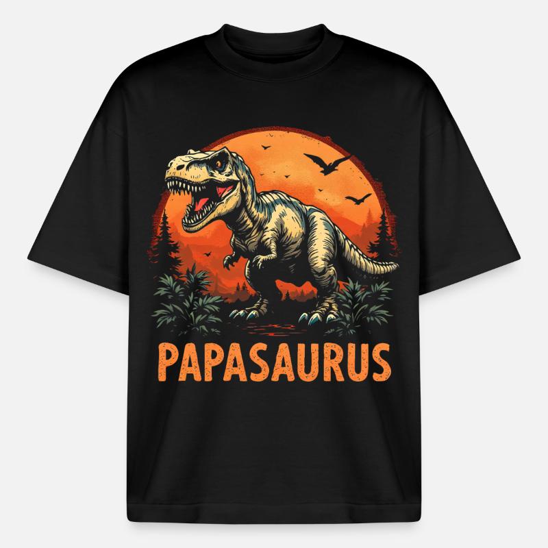 Papasaurus Bester Papa starker Vater Geschenk - Boxy Heavyweight Unisex Organic T-Shirt von Stanley/Stella - Schwarz