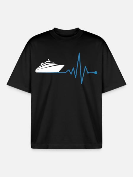 Yacht and heartbeat - Boxy Heavyweight Unisex Organic T-Shirt by Stanley/Stella - black