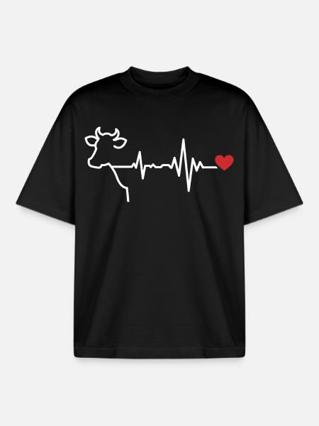 Cow heartbeat line design - Boxy Heavyweight Unisex Organic T-Shirt by Stanley/Stella - black