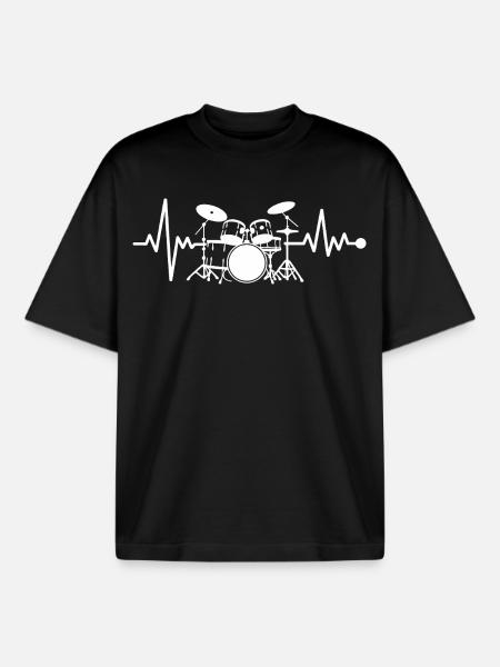 Heartbeat Drumset Art - Boxy Heavyweight Unisex Organic T-Shirt by Stanley/Stella - black