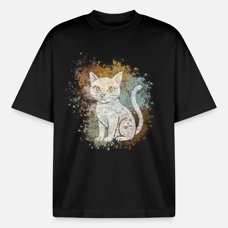 Chat Zentangle - T-shirt unisexe épais coupe boxy Stanley/Stella - noir