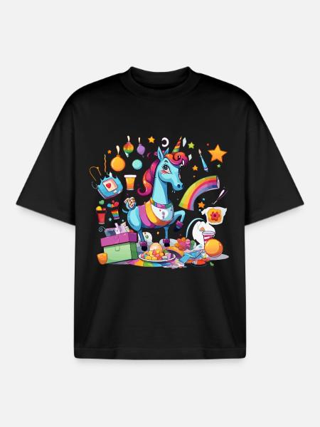 Bunter Einhorn Partyzauber - Boxy Heavyweight Unisex Organic T-Shirt von Stanley/Stella - Schwarz